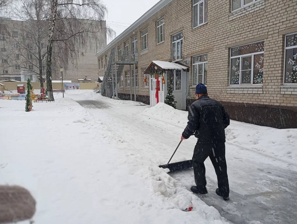 На борьбу со снегом вышли сотрудники школ и детских садов Курска