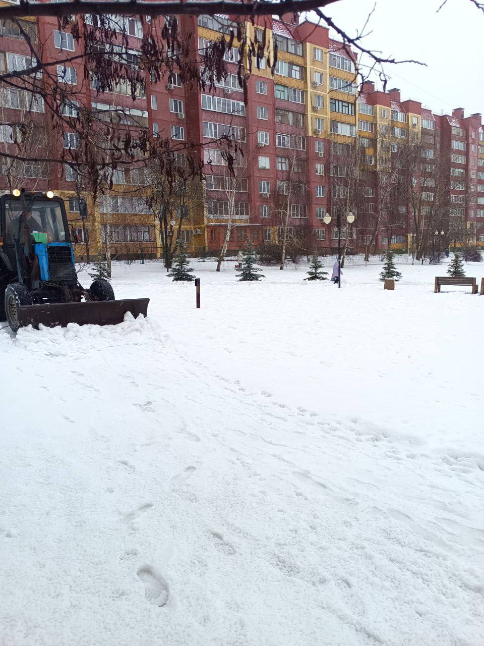 Подрядная  организация весь день занимается уборкой снега в парках, скверах и зонах отдыха